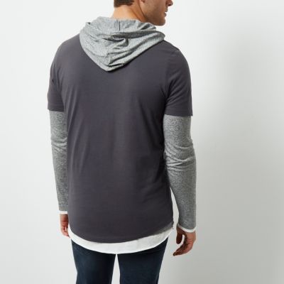 Dark grey curved hem crew neck T-shirt